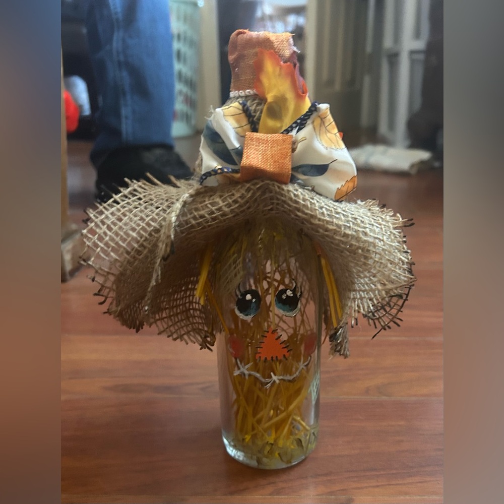 DYI Harvest Scarecrow Glass Bottle Decor